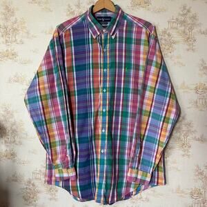 Ralph Lauren Classic Fit Button Down Shirt | Pastel Madras Plaid Purple | Large